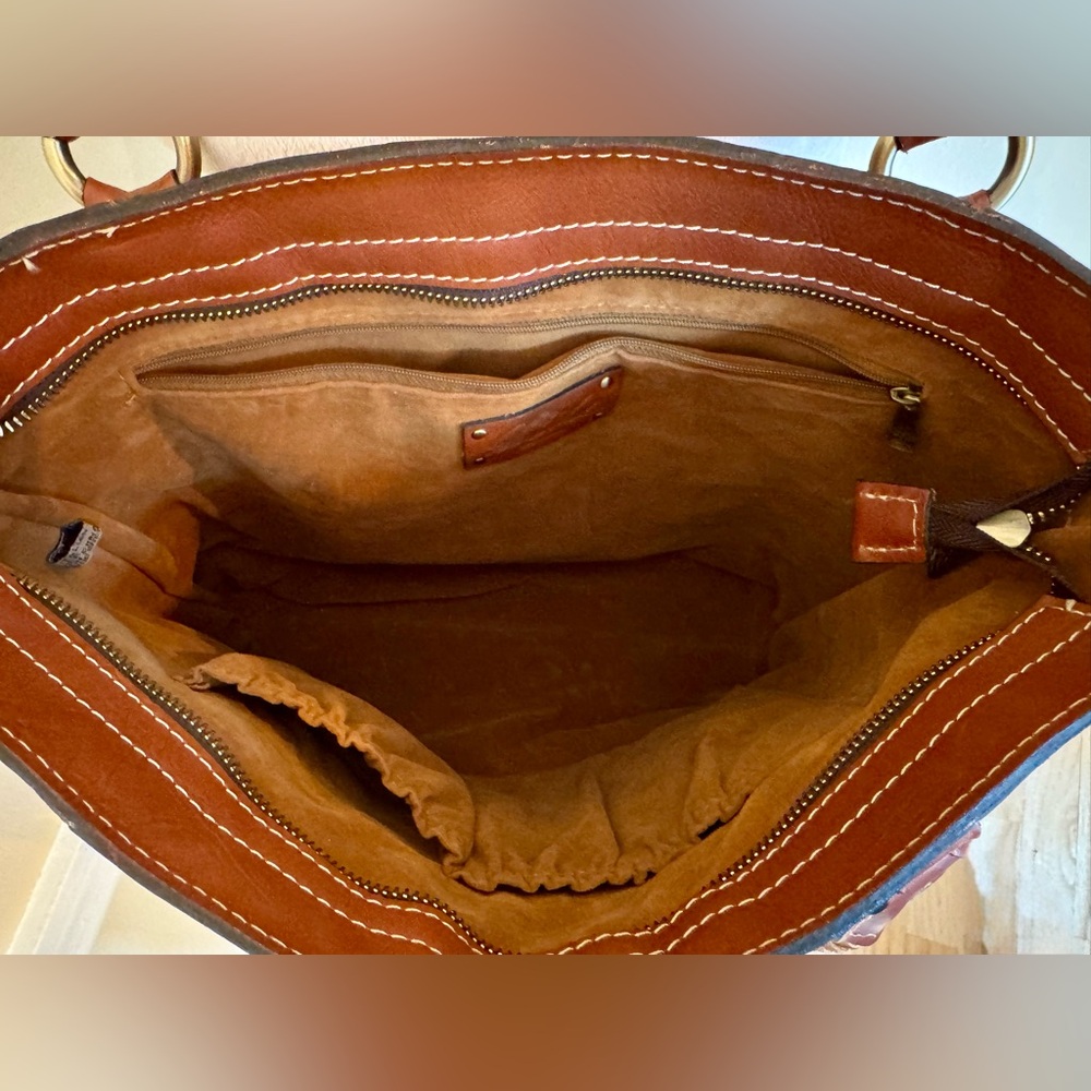 🌺 Patricia Nash Italian Leather Tote 🌴 Tropical Poster Print w/ Glitter Finish 🦜 - Picture 7 of 8